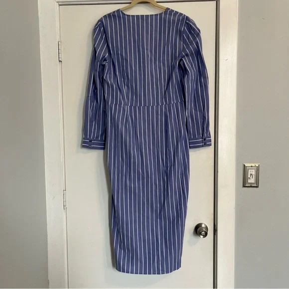 LOFT Blue and White Striped Long Sleeve Dress Twisted Midi NO BELT NWT size 12 - Picture 9 of 10